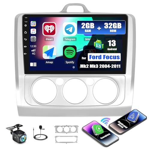 【2G+32G】Android 13 autoradio Doppio Din per Ford Focus Mk2 Mk3 Exi MT 2 3 2004-2011 con Apple Carplay Android Auto, 9' Radio TouchScreen con GPS Navi WiFi Bluetooth FM/RDS SWC+Telecamera posteriore