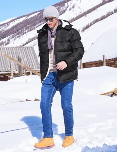 Image of BEST SOUTH Men's Hooded Winter Puffer Jacket Fleece Warm Bubble Coat Outerwear Cold Weather
