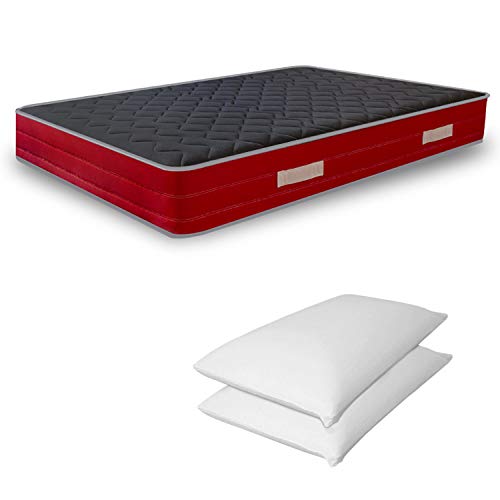 Miasuite Eros - Colchón de Espuma viscoelástica y Waterfoam con 2 Almohadas viscoelásticas, ortopédico, Dispositivo médico, Color Rojo/Negro/Blanco, 140 x 190 x 20 cm