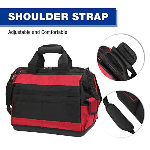 Image of WORKPRO 16 inch Top Wide Mouth Tool Bag with Water Proof Rubber Base, Multi-Compartment, 46 Pockets, For Tool Organizer & Storage, W081122A