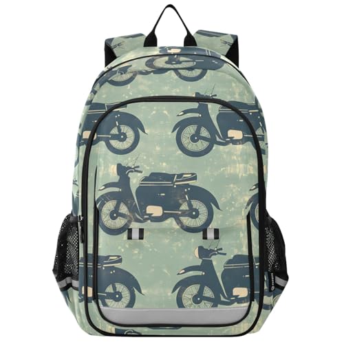 senya Retro Cool Scooters Backpack Water-Resistant Bag Lightweight Bookbags with Reflective Strip