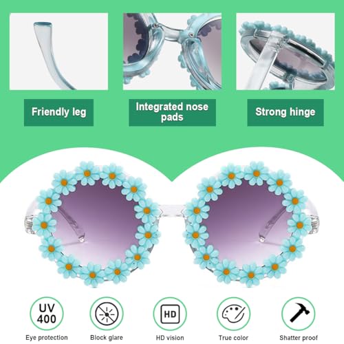 Round Flower Sunglasses for Girls, Flower Shaped Cute Glasses Retro Daisy Sunglasses for Kids UV 400 Protection4