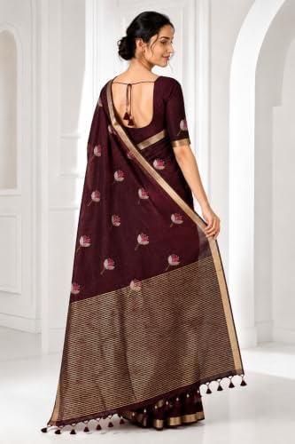 Image of Women's Kosa Linen Floral Motif Design with Unstitched Blouse Piece
