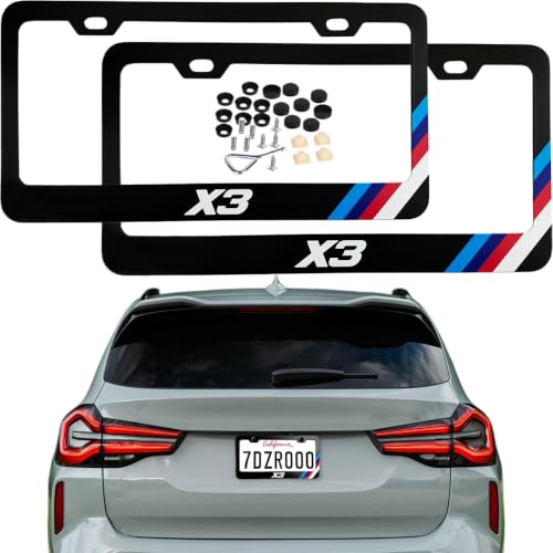 Image of License Plate Frames Cover Compatible with BMW X3 Exterior Accessories | Tricolour Aluminum Frame, Front and Rear 2 pcs Pack