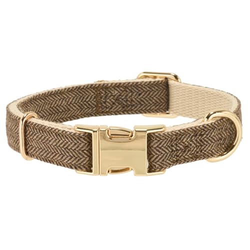 Petiry Tweed Dog Collar with Quick Release Buckle Elegant Durable Cotton Collars for Small Dogs Neck 25-38cm Coffee