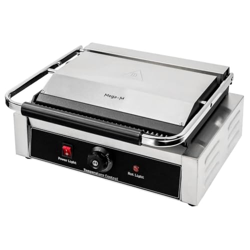Mega-M Grill eléctrico de contacto estriado profesional para carnes, pescados, verduras, tortillas, panini y tostadas en restaurantes y food trucks