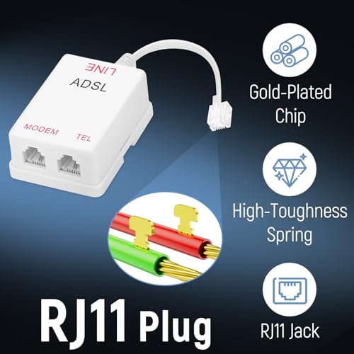 Image of Uvital in-Line DSL Filter Splitter, ADSL Splitter Filter, DSL Filter for Landline Phone, RJ11 6P2C Male to 2 Female Telephone DSL Modem, White (2PC)