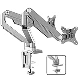 IMtKotW Dual Arm Monitor Stand - Height Adjustable Full Motion Mechanical Spring Monitor Desk Mount with C Clamp/Grommet Base Fits 17