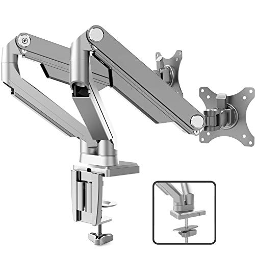 IMtKotW® Dual Arm Monitor Stand - Height Adjustable Full Motion Mechanical Spring Monitor Desk Mount with C Clamp/Grommet Base Fits 17