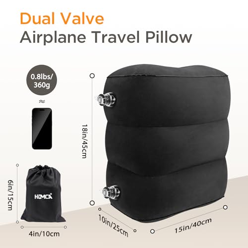HOMCA Inflatable Travel Foot Rest Pillow (2-Pack) Adjustable Height Leg Pillow Fast Inflating Airplane Bed for Toddlers Footrest Pillow for Office, Airplane, Train, Cars, Home (Grey)