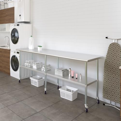 Image of AmGood 96 inch Long x 24 inch Deep Stainless Steel Table with Casters
