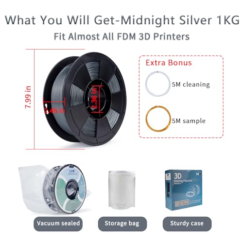 Image of ZIRO Glitter PLA Filament 1.75mm, 3D Printer Filament Subtle Sparkle PLA, Mystical Series 2.2lbs Spool, Fit Most FDM 3D Printers, Midnight Silver