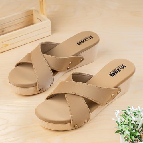 Image of Women Slip-On Open Toe Sandals with Criss Cross Broad Straps, Casual Daily Wear Footwear