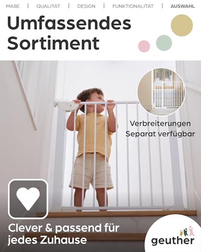 Geuther Türschutzgitter Easylock Flatstep Weiß I Treppenschutzgitter zum Klemmen oder Bohren I Breite 90-97 cm I Türschutz für Ihr Baby & Haustier I Kinderschutzgitter beidseitig öffnend