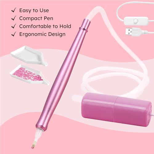 Image of PP OPOUNT Diamond Art Pens, Wax-Free Diamond Art Accessories, ElectricDiamond Painting Pen with 2 Storage Trays, Ergonomic Design & Precision & Comfort, Need Plug-in Use(Pink)