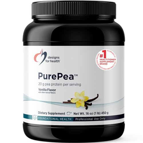 Designs for Health PurePea - 20g Vegan Pea Protein, Non-GMO Natural Drink Mix Powder Supplement, Vanilla (15 Servings / 450g)