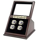 4 Slots Championship Rings Wooden Display case Shadow Box with Slanted Glass Window for Football Rings Basketball Hockey Sports Championship Rings - Rings are Not Included