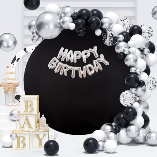 Image of Black Round Backdrop Cover Circle Arch Photography Party Balloon Background 7.2ft Birthday Backdrop for Halloween Party Baby Shower Decor