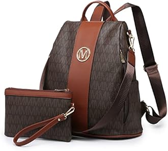 Lightweight Women Fashion Backpack Mutil Pockets Signature School Anti-Theft Rucksack Shoulder Bag Handbag w/Wristlet Wallet