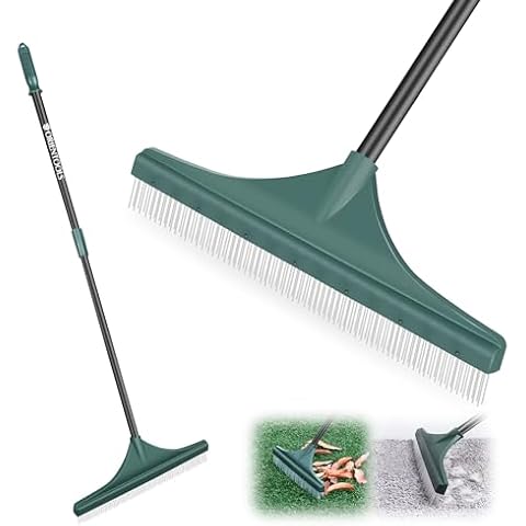 ORIENTOOLS Artificial Turf Rake, Artificial Grass Rake with Adjustable Steel Handle from 32 to 52 inches, Lawn Broom Brush for Astroturf, Carpet Rake Pet Hair, Grass Leaves and Debris Cover