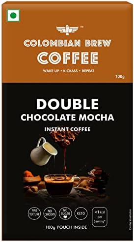 Colombian Brew Double Chocolate Mocha Instant Coffee Powder, No Sugar Vegan, 100g Box