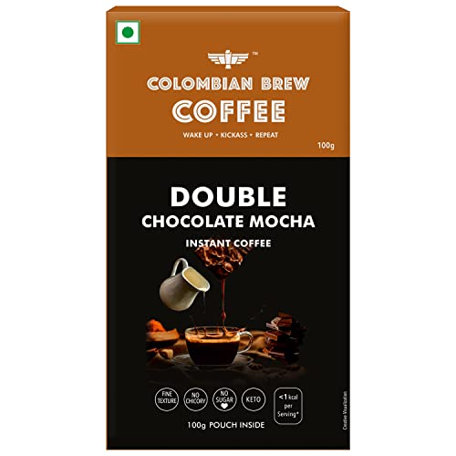 Colombian Brew Double Chocolate Mocha Instant Coffee Powder, No Sugar Vegan, 100g Box