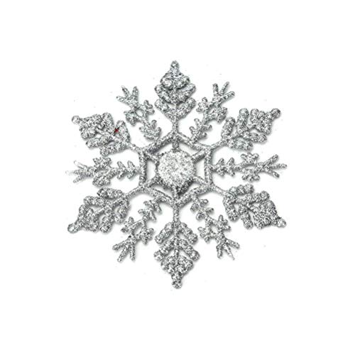 Deggodech 12 Stück 10cm Glitter Schneeflocken Deko Plastik Aufhängen Weihnachtsbaum Hängende Ornamente Schneeflocke hängend Weihnachtsbaumschmuck Weihnachtsdeko (Silber) Cover