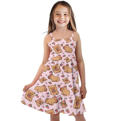 Girls Summer Dress 3-14 Y Kids Casual Spaghetti Strap Tiered Midi Dresses Cute Twirly Skater Party Sundress