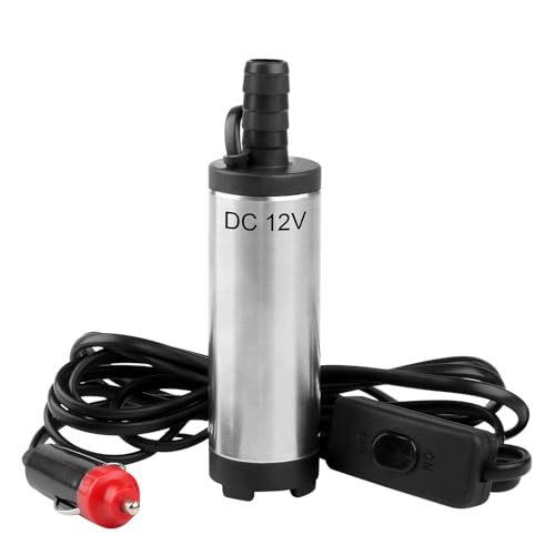 Pompe à Carburant 12V 38mm, Pompe de Transfert Diesel Huile Eau Pompe Submersible Acier Inoxydable avec Prise Allume-Cigare filtre Cordon 3 Mètres pour Citerne Auto Camping-car Bateau Véhicule Marine
