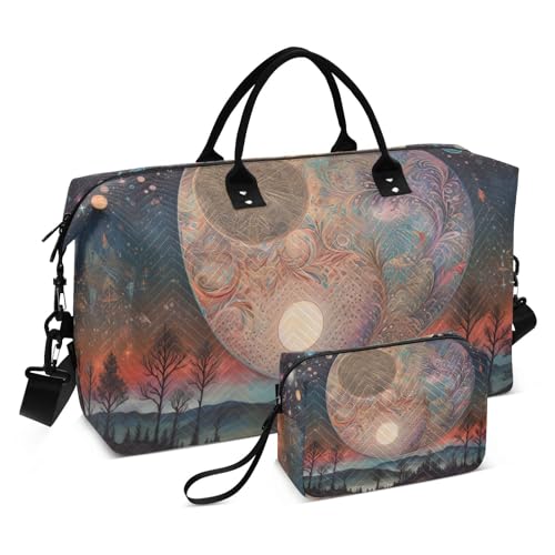 Large Travel Duffel Bag, Sun Moon and Dreamcatcher Sports Tote Gym Bag, Shoulder Weekender Overnight Bag for Women Men, Carry On Luggage with Toiletry Bags