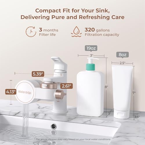Image of Waterdrop BFT1 Skincare Bathroom Sink Filter, Water Filter for Sink Faucet, 0.000001 mm, Reduces 99.9% Chlorine, Skin Redness & Scale Control, Water Softner, NSF Certified (1 Filter Included)