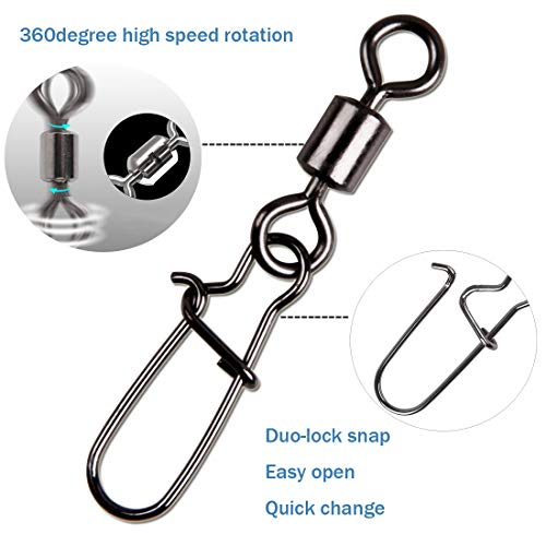 image for JSHANMEI Fishing Swivel Snap Rolling Swivel with Duo-Lock Nice Snap St
