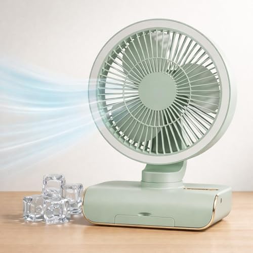 Image of Table Fan, Small Portable Desktop Fan with Strong Wind, Quiet Operation Personal Mini Fan for Home Office Bedroom Kitchen Table and Deskto (Green-OF)