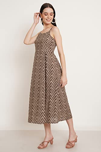Image of COTLAND Fashions Breathable Cotton Printed A-Line Midi Dress for Women