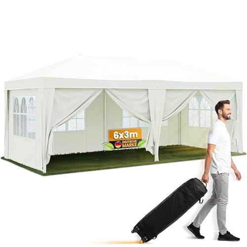 NATURIZ® Pavillon 3x6 Wasserdicht, Stabil und UV 50+ Schutz - Faltpavillon mit Seitenwänden hochwertig - Pop Up Zelt für Garten, Camping, Märkte - Partyzelt, Gartenpavillon, Gartenzelt (Beige, 3x6m)