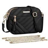 FITDON Crossbody Bag for Women, Small Leather Cross Body Bag Ladies Handbag Shoulder bags Phone Purse with 2 Detachable Straps, Black