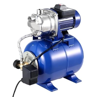 1HP Shallow Well Pump Tank Garden Water Pump Booster System, Pressurized Farm Irrigation, Automatic Water Booster Jet Pump or Home, Farm, Garden Irrigation & Water Transfer, Blue