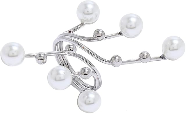 Big Branch Pearl Statement Ring for Women Girls Gold Balls Faux Pearls Antique Expandable Layered Open Band Wrap Finger Rings Adjustable Art Deco Exaggerated Jewelry Fashion Gifts Birthday