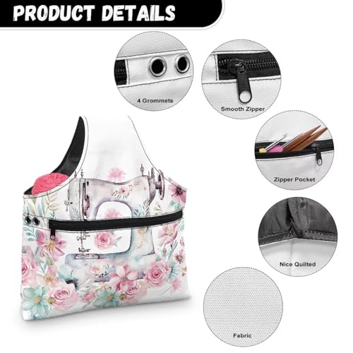 Image of KUIFORTI Yarn Bag Crochet Bag Organizer, Canvas Tote Yarn Storage Knitting Bag for Crocheting, Travel Crochet Bags and Totes, Crochet Accessories, Sewing Machine Flower Design, Large Size