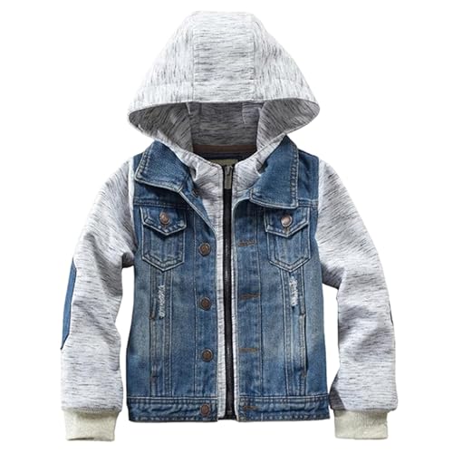 Kids Hooded Denim Jacket Boys Girls Zipper Coat Outerwear