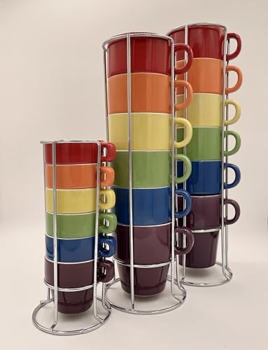 Image of gypsy color 8 oz Americano Stacking Mug Set with Metal Stand, Set of 6