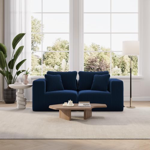Image of Novilla 70.8 inch Modular Loveseat Sofa, Small Space Sectional Couch, Modern Cloud Sofa with Smarts Coil Support, Boneless Sectional Couch for Living Room Apartment, No Assembly Required, Blue