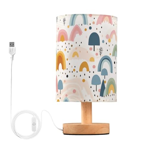 Kigai Lámpara de mesa de arco iris, lámpara LED simple de escritorio, lámparas de mesita de noche, cuidado de los ojos, color cálido, dormitorio, sala de estar, oficina, estudio, tela, lámparas de