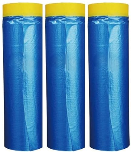 Plastic Sheeting Automotive Masking Tape - Multi Size Pack - No Residue Painters Plastic Drop Cloth for Painting - Paint Tape and Drape - Pre-Taped Masking Film (65 Feet) (3 of Set (59 in))