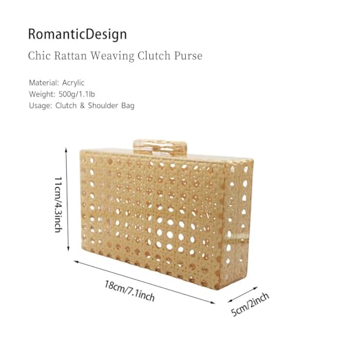 Image of RomanticDesign Women Acrylic Handbag Rattan Woven Pattern Square Box Crossbody Handbag Shoulder Bag Chain Purse