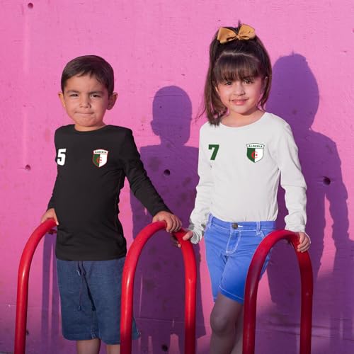 lepni.me Kids Personalised Long Sleeve Soccer Jersey Algeria T-Shirt, Algerian Flag European Football Championship 20243
