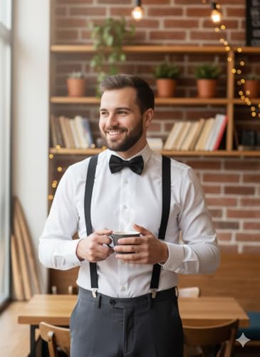 Image of trilece Men's Suspenders and Bow Tie Set - Adjustable Y-Back Suspenders with Matching Bow Tie for Weddings and Formal Wear