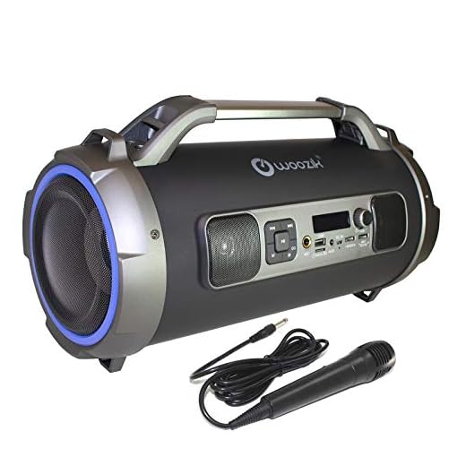 Woozik Rockit Pro Bluetooth Speaker, Indoor Outdoor Wireless Boombox with FM Radio, and Micro SD Card, USB, MIC, and Aux 3.5mm Support, Microphone for Karaoke Machine, Party, LED Lights and Subwoofer