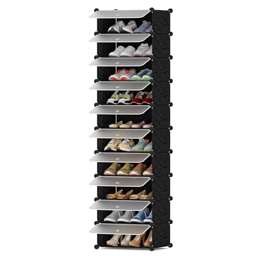 HOMIDEC Meuble à Chaussure 10 Niveaux pour 20 Paires, Rangement pour Entrées, Chambres et Couloirs, Noir