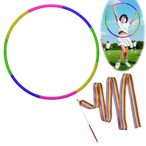 THXFUNAREA Hula Fitness Hoop para Niños, 8 Secciones Plástico Aro Desmontable y Cinta de Gimnasia, Hoop Fitness para Gimnasia, Baile, Adelgazar, Deportes, Yoga para Niños y Niñas